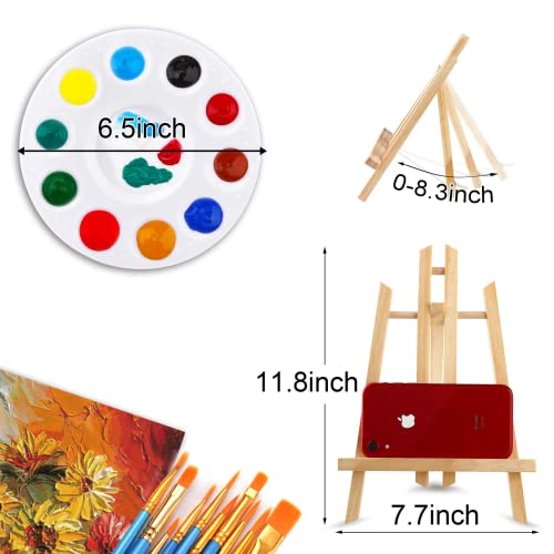Aroic 120 Pcs Painting Supplies Set With Easels, 10 Pcs Wood Easels, 10 Packs Of 100 Brushes With Nylon Brush Head And 10 Pcs Palettes, Tabletop Wooden Art Easel For Kids & Adults Sip And Paint Party #TOP6