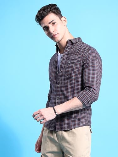 Image of The Indian Garage Co Men's Checkered Slim Shirt (0620-SH44-21 Olive XX-Large)