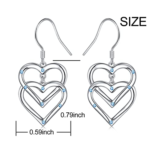 Jzmsjf S925 Sterling Silver Heart Dangle Drop Stud Earrings Heart Hooks Earrings Jewelry Birthday Gifts For Women Girlfriend #TOP3