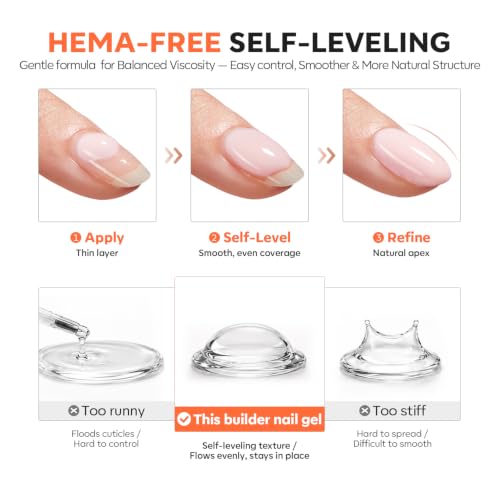 Image of modelones Builder Nail Gel HEMA-Free Neutral Nude Builder Strengthener | in-1 Nude Hard Rubber Color Base Gel Polish Strengthener for Nail Extension, Natural Apex, Self-Leveling, U /V Cured Salon