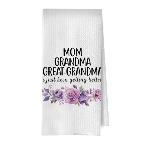 BlissfulAbon Great Grandma Dish Towels - Great Grandma Gifts Waffle Weave Kitchen Towels, Grandma Decorative Hand Tea Towel, New Grandma Gifts, 16×24 Inches