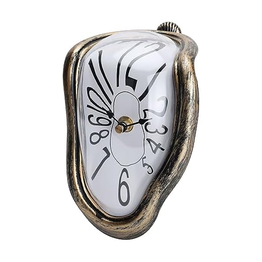 Melting Clock Dali Melted Clock Gift Decor Art Inspired Wall Clock Twisted Shelf Hanging Surrealist for Decorative Shop Office Home Desk Arabic Antique Gold…