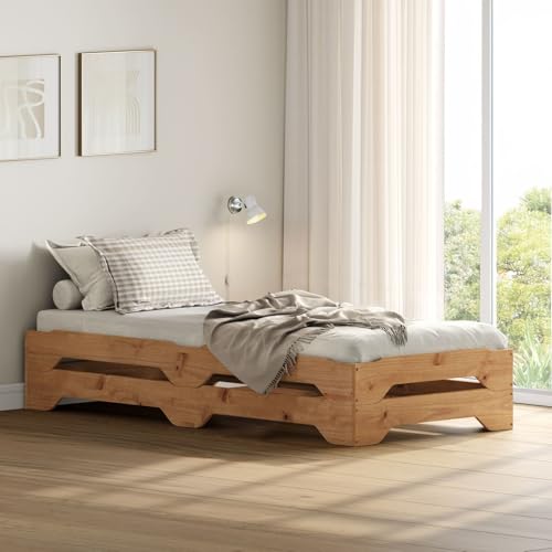 IDIMEX Stapelbett 2er Set Gästebett Ronny Einzelbett Stapelliege Kiefer massiv Eichefarben Bett 90x200 cm Kinderbett Jugendbett