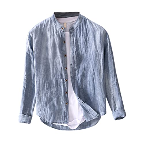 Chemise en lin homme col montant bleu pour rester frais et chic