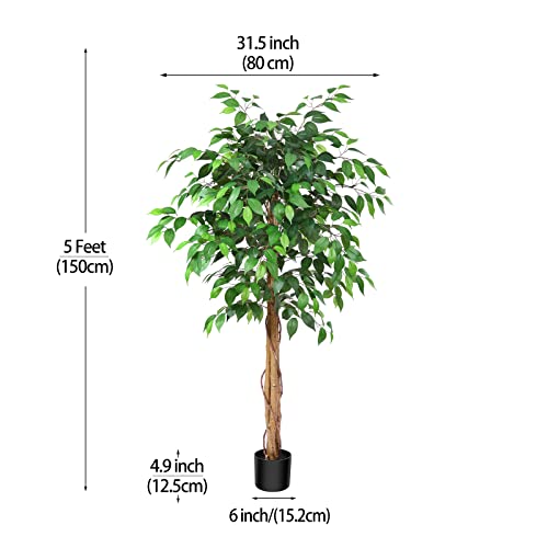 Soguyi 5Ft Ficus Artificial Trees With Realistic Leaves And Trunk, Silk Fake Ficus Tree With Plastic Nursery Pot, Faux Ficus Tree For Office Home Farmhouse For Indoor Outdoor Decor(Set Of 1) #TOP6