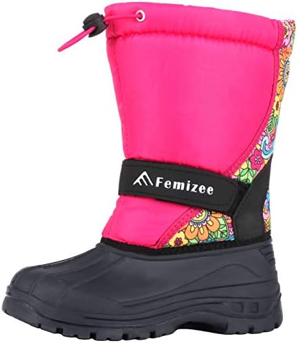 Femizee Snow Boots for Boys and Girls Warm Outdoor Waterproof Mid Calf Winter Shoes Size 11 Little Kid,Hot Pink,1951 30