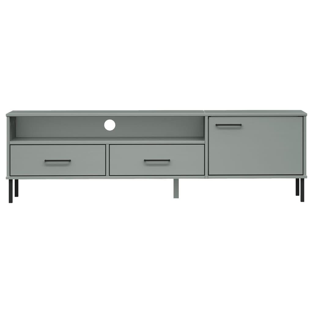 Oslo Mobile TV grigio in legno massiccio di pino, 158 x 40 x 46,5 cm, con gambe in metallo, 2 cassetti, centro di intrattenimento per soggiorno, stabile supporto TV