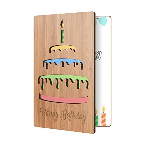 HeartSpaceCards - Handcrafted Sustainable Bamboo Birthday Card, Blank Inside, Perfect for Him or Her, Durable and Long-Lasting Memento, Eco-Friendly and Artistic, Includes Envelope Cover