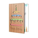 Happy Birthday Card: Real Bamboo Wood Greeting Card With Birthday Cake Design, Premium Handmade Wooden Card Perfect Gift For Sending Birthday Wishes