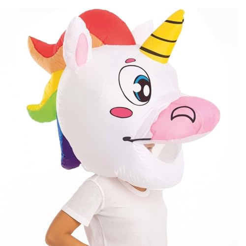 AirSuit Cabeza Gigante Hinchable de Unicornio para Adultos | Disfraz de Halloween 50x65x60 cm | Poliéster Resistente – Ligero y Cómodo | Sistema de Inflado Incluido | OriginalCorner
