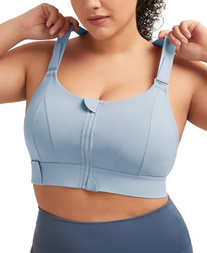 UBCUTE High Impact Sports Bra for Fuller Bust Women with Adjustable Strap, High Support Wireless Workout Bras GMY Running Fitness Yoga Blue XXL