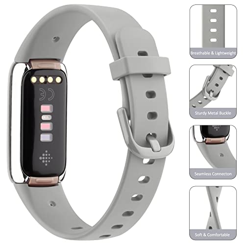 Fitbit Luxe Bands 3 Pack - Soft Silicone Wristband Replacement Strap for Women Men, Compatible With Luxe/Special Edition Fitness Tracker, Large, Black+White+Gray