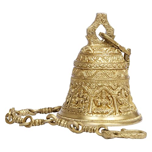 Artvarko Deep Sound Big Astalaxmi Engraved Hanging Brass Temple Bell/Ghanta for Pooja Room, Mandir Or Home Decor