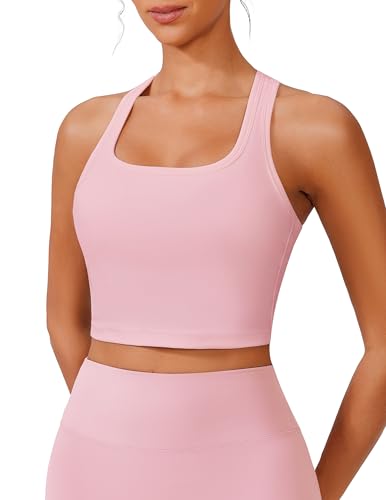 Image of PINSPARK Sports Bra Longline Racerback Tank Tops for Women Padded Workout Yoga Top