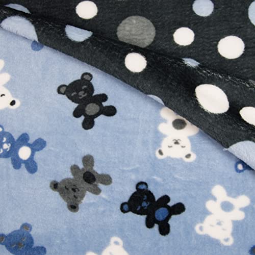 Tissu polaire réversible Teddy & Dot Bleu 5m anti-froid pour coudre un plaid