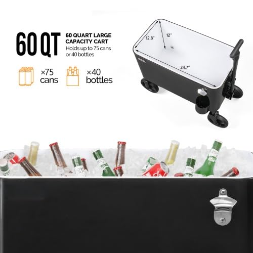 Bonnlo Glacière à roulettes 76 L, Frigo de Jardin ou Camping Facile à Déplacer avec l'Ouvre-Bouteille et l'Attrappe-Capsule Chariot Frigorifique pour Patio Jardin Terrasse, Vert