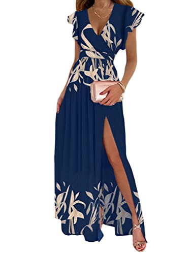 Robe maxi longue femme unie décolleté plongeant fente latérale