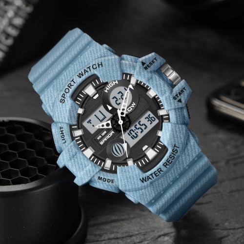 Men's Military Analog Digital Sport Casual Watch with TPU Band (Blue) - 2