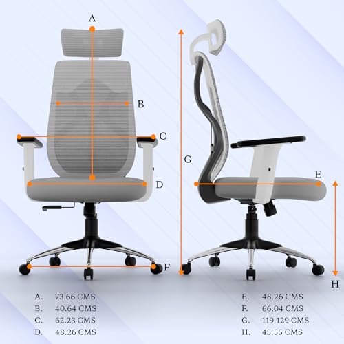 Image of Titan Ergonomic Office Chair for Home & Office | Adjustable Armrests | 120 Recline | Lumbar Support | Thick Cushioned Seat | Heavy-Duty Base | 3 Years Warranty (White Grey)
