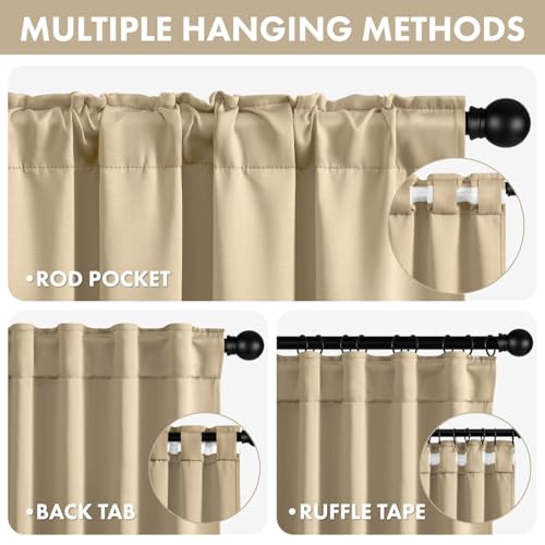 Image of ANRODUO Beige Back Tab Blackout Curtains 72 Inch Long 2 Panels | Rod Pocket,Thermal Insulated Room Darkening Light Blocking Curtains for Living Room Bedroom Privacy,W42xL72