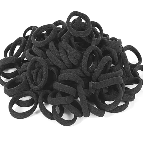 DWKFEOQ 120PCS DWKFEOQ Black Hair Ties for Women Girls, Elastic Ponytail Holders, Cotton Seamless Hair Bands, No Damage for Thick Hair, 1.8 Inch in Diameter (Black)