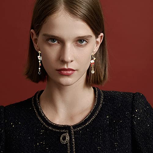 Asymmetric Poker Card Clock Poker Dangle Earrings Chic Red Heart Ace Enamel Gold Plated Playing Cards Rabbit Alarm Clock Drop Earrings2