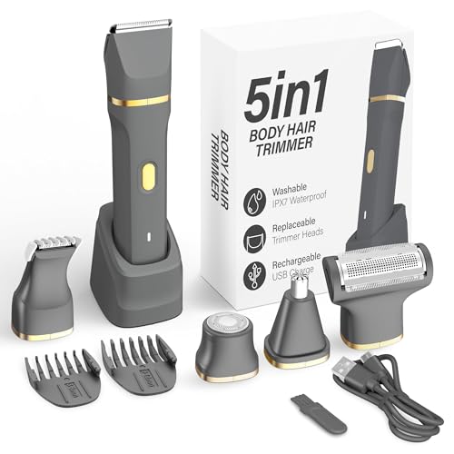 KINGTEE 5-in-1 Electric Bikini Trimmer for Women – IPX7 Waterproof Shaver, Cordless Body & Facial Razors for Women, Ceramic Blades, USB-C Rechargeable, Painless Hair Removal Kit (Rose Pink)