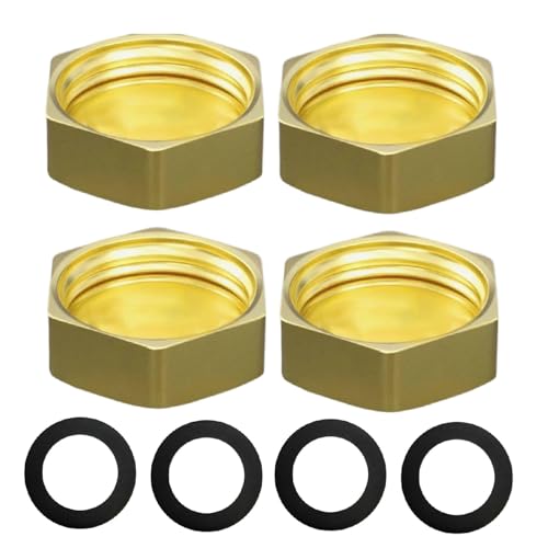 Aitsite Messing Kappe 3/4 Zoll Sechskant Innengewinde, Rohrkappe Endkappe Gewindefitting mit Gummidichtungen, Blindstopfen Wasserleitung für Garten Outdoor Wasserrohre（4 Stück）
