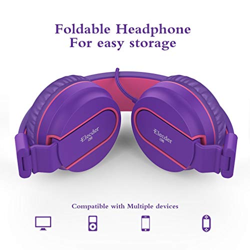 Elecder I36 Kids Headphones Children Girls Boys Teens Foldable Adjustable On Ear Headphones 3.5Mm Jack Compatible Cellphones Computer Kindle Mp3/4 School Tablet Purple/Red #TOP2