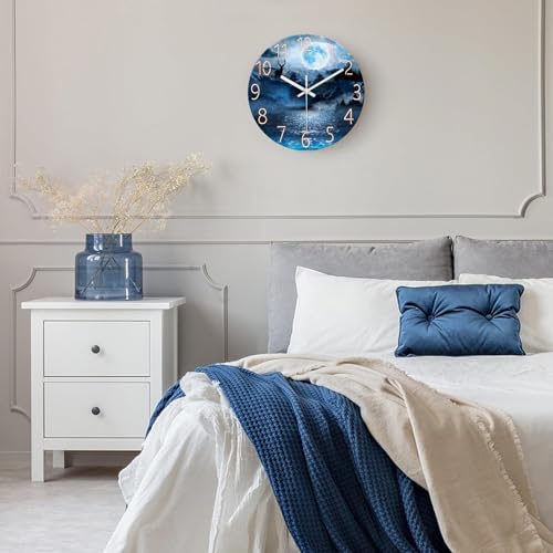 Image of XFM Moon Forest Deer 14 Inch Silent Blue Glass Wall Clock