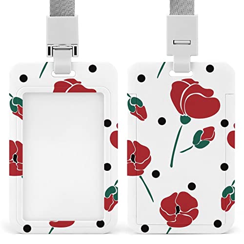 Id Badge Holder Plastic With Lanyard Poppies Flower Polka Dot Work Badge Holder For Women Nurse Kids Teacher Doctor Student Offices Staff #TOP1