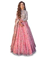 Zeel Clothing Women's Organza Semi stitched Lehenga Choli (7027_Pink_Free Size)