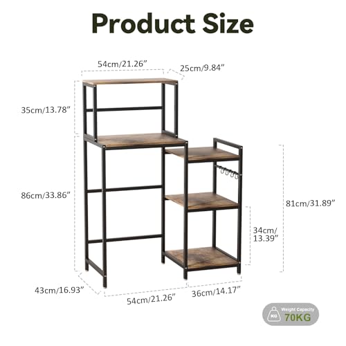 3-Tier Mini Fridge Stand Kitchen Cabinet, Bakers Rack with Microwave Oven Stand, Coffee Bar Station and Utility Organizer Shelf for Dorm Kitchen Spices, Pots (Black) - Image 2