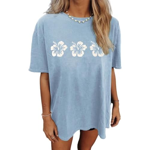 Womens Oversized Tshirt Flower Graphic Tees Nashville Music Short Sleeve Shirts Summer Casual Loose Beach Tops