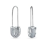 Symbol Support displaced people Cubic Zirconia CZ Safety Pin Threader Earrings For Women For Teen .925 Sterling Silver