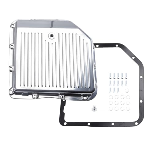 Riyhch Transmission Oil Pan with Drain Plug for GM TH350 TH350C TH250 TH250C Polished Finned Aluminum Depth 2-1/4 #OE SP8491