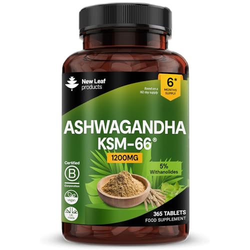 Ashwagandha KSM 66-365 (6 Months Supply) 1200mg Vegan Tablets Pure High Strength Root Extract - Ashwagandha KSM Tablets Supplement (not Capsules or Gummies) Non-GMO & UK Made (6 Months Supply)