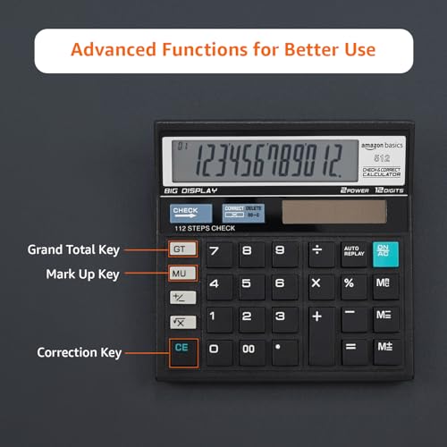 Image of Amazon Basics AB-512 12-Digit Display Basic Calculator(Black)