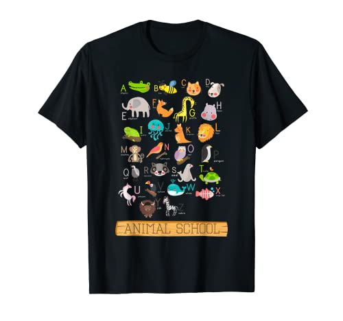 Divertido alfabeto Animal School A-Z aprendizaje PreK Kindergarten Camiseta