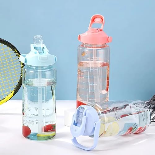 Image of HAMSA 2 Litre Water Bottle with Motivational quote,Straw&Handle-Leakproof,Non-Toxic,BPA-Free for Office,School,Gym(Pack of 1,Multi) (TRANSPARENT WATER BOTTLE 3PCS SET - 3 IN 1)