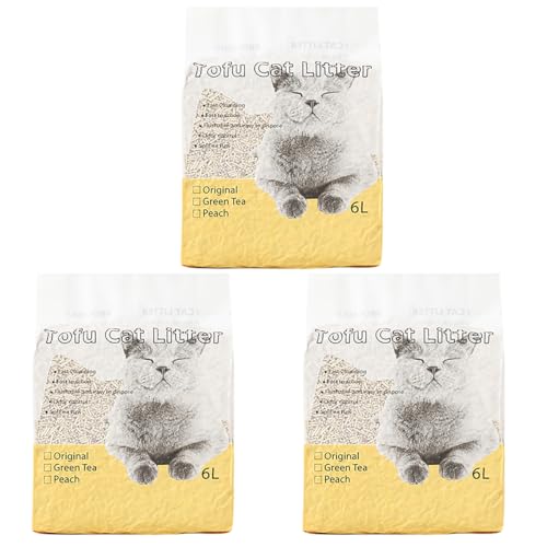 Tofu Cat Litter, 18L Degradable Cat Litter Sand Flushable Clumping Cats Litters Pellets, Scented Ultra Absorbent Bentonite Kitty Litters Deodorizer Kitten Litter Odor-Free Natural 3 Bags Set Total 6kg