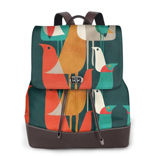Sac à dos pour ordinateur portable femme en cuir noir EdWal imprimé oiseaux