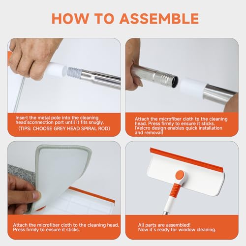 Image of Window Squeegee Cleaner Pole, 2-in-1 Window Cleaning Tool with 50 inch Extendable Pole Bendable Head Window Washing Equipment or Indoor Outdoor Window Glass Door Car Windshield (Cleaner with Pink Cloth)