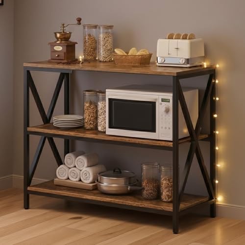 Image of TEKAVO Arina 3 -Tier Kitchen Organizer Rack|Multipurpose Microwave Stand for Kitchen Platform & OTG Oven|Steel Utensils Storage Shelf | Forest Wood, Metal (80x40x87 cm) - DIY