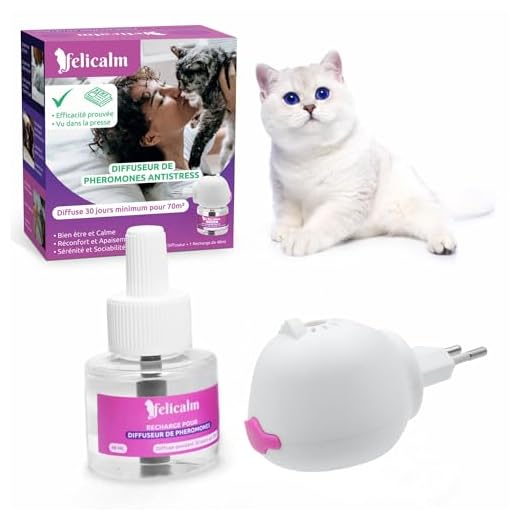 FELICALM Paris – Neue PHEROMONE-Formel für Katzen und Kätzchen – intelligenter Diffusor – sparsam und sicher + Nachfüllpack mit 48 ml – Anti-Stress für Katzen – beruhigend – Glück und Harmonie.