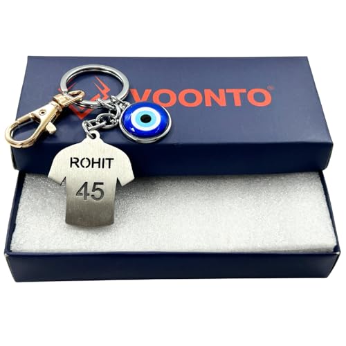 Image of Dhoni Virat Rohit Jersey with Evil Eye & Golden Hook Metal Keychain for Cricket Lovers Sports Person Excellent Gift for Birthday, Anniversary, Valentines Day (Pack-1)
