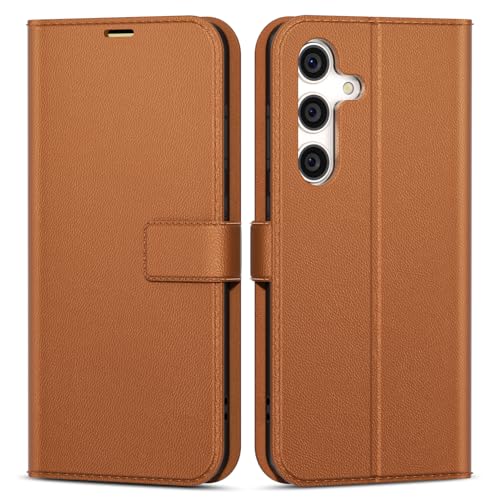 oakxco for Samsung Galaxy S21 Fe Wallet Case with Credit Card Holder, Magnetic RFID Slim Folio Book Flip Leather Phone Case for Women Men Girl, Cute Soft Silicone Rubber Shockproof Cover, Brown