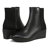 Vionic Women's Wedge Ankle Boots Skylar- Comfortable Bootoes& Supportive Walking Shoes with Built-in Arch Support Black Nappa Leather 9 Medium