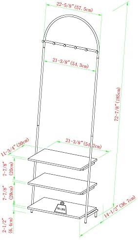 URBNLIVING 2 in 1 Wood and Metal Clothes Rack Industrial Shoe Bench Storage Shelf With 6 Hooks for Entryway Bedroom Hats Scarves Coats Organiser (Oak and Black)