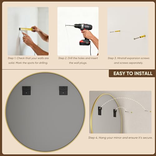 Miroir rond de 61 cm antok dore avec cadre en metal de qualite pour mur - 8